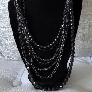 Fashion Jewelry Black Beads and Chain Layered  Necklace